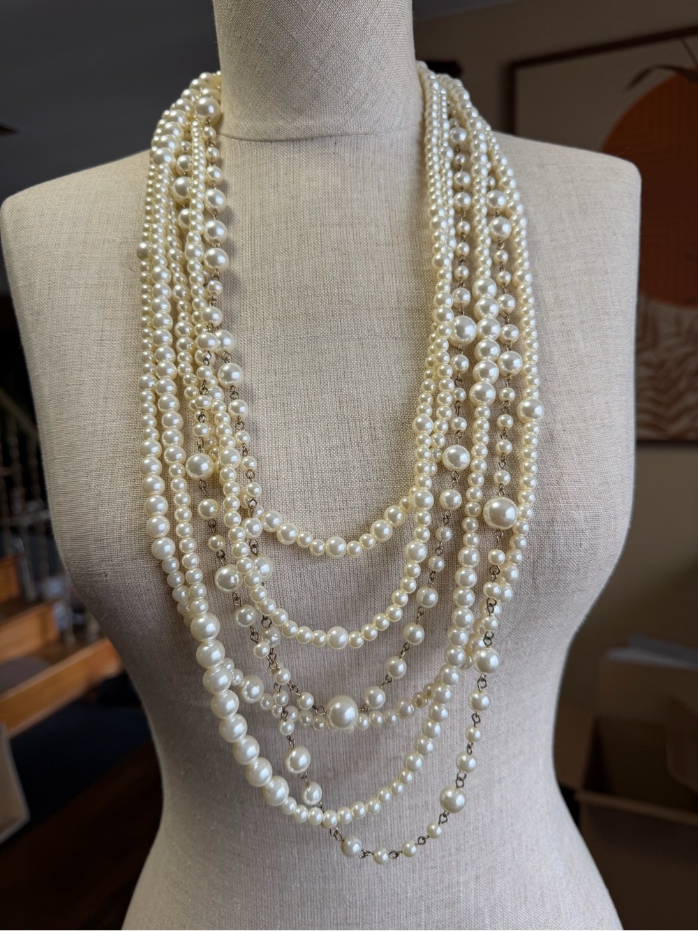 Stunning Multi-Strand Pearl Statement Necklace | Layered Cascading Cream Pearls
